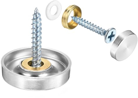 QUARKZMAN 12 Stück Spiegelschrauben, Edelstahl Zierschrauben dekorative Abdeckkappen Nägel, Panelschrauben für Schild Hardware Bau, 22mm Durchmesser, Silber