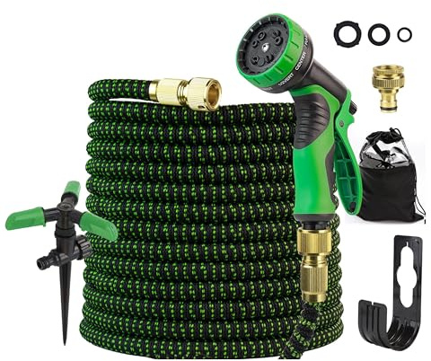 Dwellton - 100 FT Expandable Garden Hose - Lightweight, High-Pressure Flexible Water Hose with 10-Function Spray Gun, Leak-Proof Design, Easy Storage & Free Carry Bag (Green)