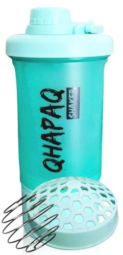 QHAPAQ Protein Shaker Bottle 500ml - Vaso mezclador de proteínas con filtro interno y anilla transportadora (Verde) - Sin BPA, anti-derrames, ideal para batidos y gimnasio (Green)