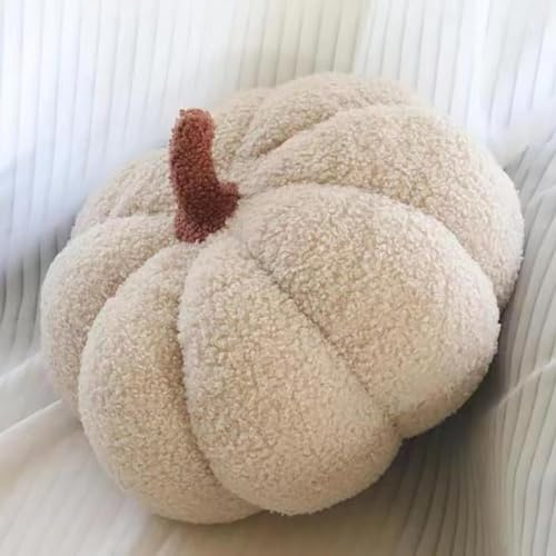 Kürbis Kissen, deko Halloween, Herbst Dekoration, Pumpkin Throw Pillow für Kinderzimmer Sofa Dekoration, Milchig weiß, 30cm