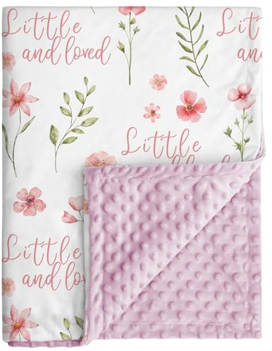 CIVARUA KIDS Floral Baby Blankets for Girls - Super Soft Nursery Minky Blanket, Newborn Baby Blanket with Double Layer Dotted Backing, Pink Lightweight Bed Throw Blanket, 30 x 40 Inch