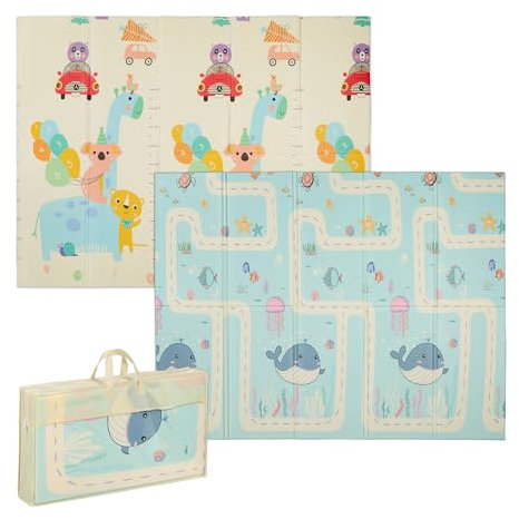 Relaxdays Tapis de Jeu Pliable pour Enfants, sans polluants, 200 x 150 cm, Mousse, girafes, Baleines, Multicolore