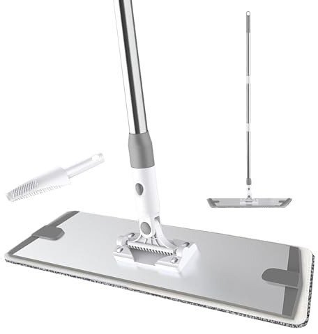 Balai à Franges Plat Commercial en Microfibre avec 3 Robuste en Acier Inoxydable montable,raclette,Balai Serpillère pour Nettoyage des Sols Bois Dur (60cm)