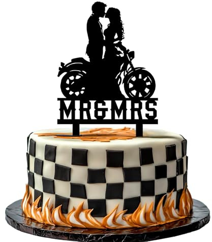 Motorcycle Wedding Cake Topper Funny Mr & Mrs Wedding Cake Decorations Ride With Me Forever Cake Topper for Wedding Anniversary Bridal Shower Party Supplies
