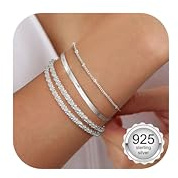 CASSIECA 3Pcs Pulsera Mujer Plata Pulsera de Plata Mujer 925 Esterlina Ajustable Pulseras de Mujeres Apilables Pulseras Espiga Abalorios Joyería para Mujeres Niñas