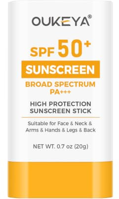 OUKEYA Barra Solar SPF50+ / FPS50, Protección UV para Rostro y Cuerpo, Acabado Mate No Graso, Resistente al Agua, Formato Práctico de 20g para Deporte y Viaje