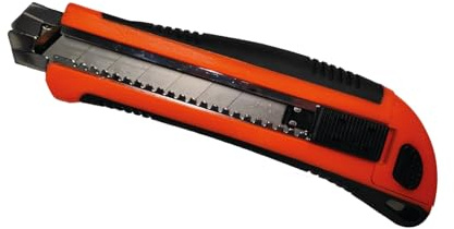 SikuroTech Taglierino Robusto da 25 mm con 5 Lame di Ricarica a Triplo Angolo di Taglio, Blocco Automatico e Impugnatura Ergonomica Antiscivolo, Cutter Professionale per Cartone, Plastica, Imballaggi