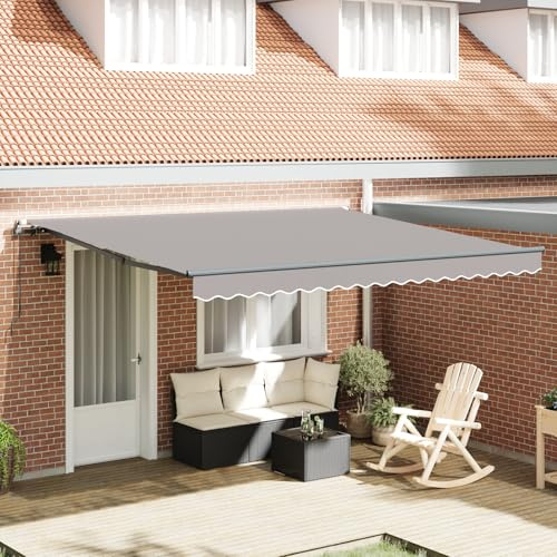 IKAYAA Toldos Retráctil 400 x 300 cm, Toldo Enrollable Aluminio y Poliéster, Toldo Articulado Retractil con Brazo, Toldo Retráctil Exterior para Balcón y Veranda Gris Claro