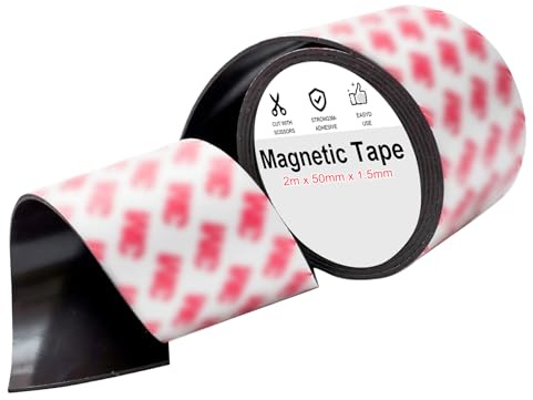 Magnetic Tape Roll(2m x 50mmx 1.5mm), Extra Thick & Wide Magnet Strips w/Strong Self-Adhesive Backing, Easy to Cut & Stick to Flat Surfaces, Perfect for DIY, Whiteboard & Fridge Organization