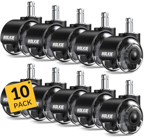 HOLKIE Bürostuhl Rollen 11mm Schwarz Gummi Rollen für Bürostühle 10er-Packung Schreibtischstuh mit Doppelrädern Stuhlrollen für Parkett Geeignet Harte Böden Leises & Sanftes Gleiten