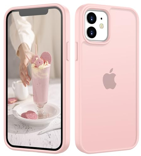 HGH Matt Hülle für iPhone 12 Mini 5,4 Zoll, [Militärschutz] Schutzhülle Samtige Touch Matt Anti-Kratzen, Durchscheinende Rückseite Schutzhülle, Anti-Fingerabdruck Hülle (Rosa)