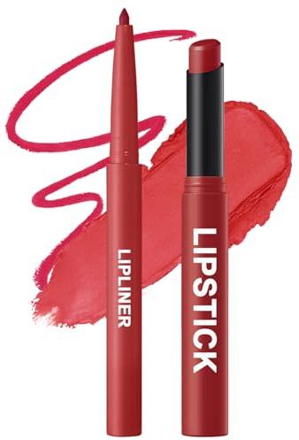 Erinde läppkonturpenna och läppstiftsset, matt finish läpliner och läppstift, långvarig och högpigmenterad, mjukdragen läppmakeup, för perfekta konturer och matt sammetskänsla #10