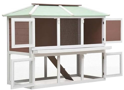 Kaninchenstall aus lackiertem Tannenholz & Sperrholz - 2-stöckiges Gehege für Kleintiere, robust & pflegeleicht - Ideal für drinnen & draußen