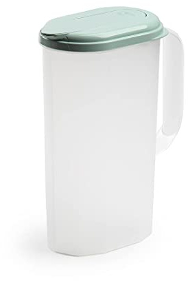 Brocca in plastica per bevande, trasparente, 2 litri, con coperchio dosatore, linea di misura, adatta per frigorifero e lavastoviglie, 24,5 x 19 x 9 cm (verde)