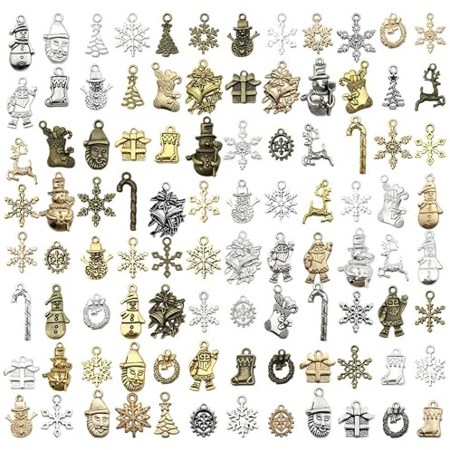 KASESSS 100 StüCk Weihnachten Charms AnhäNger, Gemischte Stile Legierung Mini WeihnachtsanhäNger, Charm AnhäNger FüR Handy-Kette, Handtaschenverzierung, Schlüsselanhänger Diy Weihnachten Dekoration