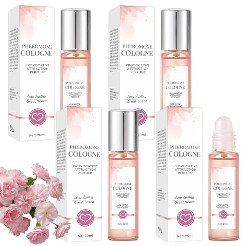 4 Pezzi Profumo ai Feromoni per Donna, Pheromone Perfume Donna Roll-On con Olio di Rosa, Feromono per Aroma Intenso e Duraturo, Profumo Dona Feromoni, Rollerball Perfume (20ml)