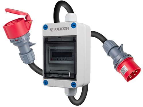 PJERJZN Stromzähler 3 Phasen 16A 400V, Drehstromzähler mit CEE Stecker und Kupplung, 2M H07RN-F Kabel, Zwischenzähler für Steckdose, Wallbox 11kW und Baustelle