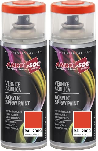 Ambro-Sol V4002009 Smalto Acrilico Multiuso, Vernice Brillante per Interni ed Esterni, Adatto per Qualsiasi Tipo di Materiale, Bomboletta Spray in Banda Stagnata Riciclabile 400 ml, Arancio Traffico