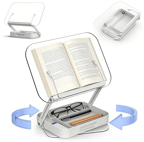 Atril para Libros de Acrílico con Caja de Almacenamiento, Rotación de 360°