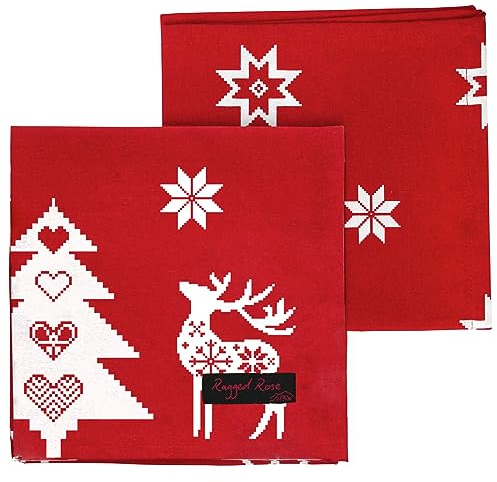 Christmas Napkin - Cotton Napkins for Christmas-Themed Dining Table Setting & Silverware - Red Star Napkins - Ragged Rose Gift Wrapped Cloth Napkins Set of 4-40 cm x 40 cm