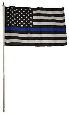 AES 12x18 12x18 Wholesale Lot of 12 (One Dozen) USA Police Blue Memorial Stick Flag wood staff