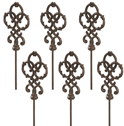 Dehner Gartenstab Ornament Kreis, 6 Stück, je ca. 140 x 13 x 3.2 cm, Gusseisen, edelrostfarben