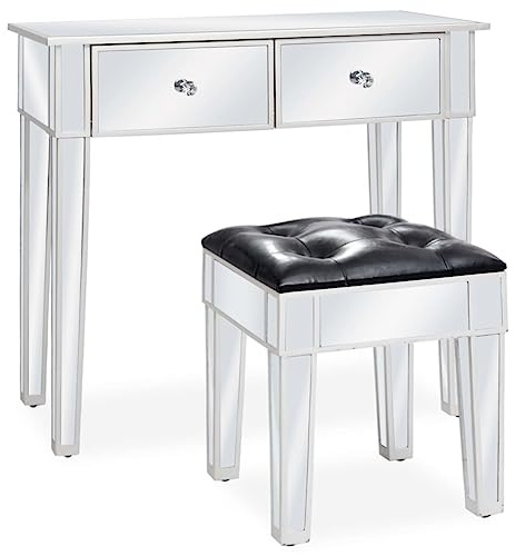 vidaXL Schminktisch mit Hocker Verspiegelt MDF Glas Frisiertisch Kosmetiktisch