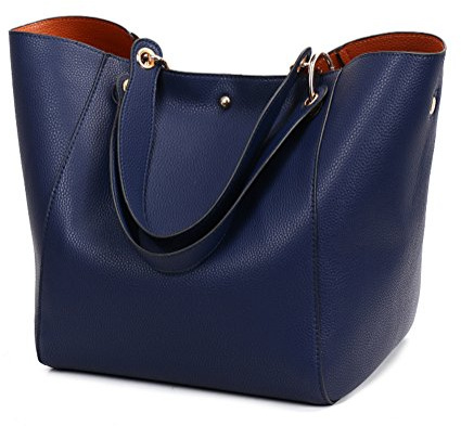 Valleycomfy Damen Tasche Einkaufstasche Pu Leder Handtasche Schultertasche (Blau)