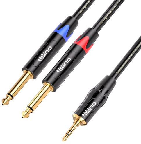 Tisino 3,5mm Klinke auf Dual 6.3mm Mono Y AudioKabel, 3,5 mm Klinke stereo auf 2 x 6,35 mm Klinke mono Audio Splitter Kabel Digitales Interface-Kabel - 1M