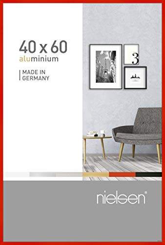 nielsen Aluminium Bilderrahmen Pixel, 40 x 60 cm, Rot | Aluminium Posterrahmen im Hoch- & Querformat zum Aufhängen Rot gebürstet Echtglas