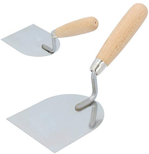 PAINTO Edelstahl Maurerkelle mit Holzgriff 80 mm | Eckige Kelle für Putzmassen Beton Glättkelle Rostfrei Stuckateur Rigips Spachtel Malerspachtel Werkzeug | Flächenspachtel Stuckateurkelle Putzkelle