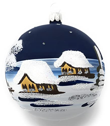 Generisch Christbaumkugel Midi Glas-Kugel Weihnachtskugel Baumbehang Handarbeit Lauscha, : voll - dunkelblau