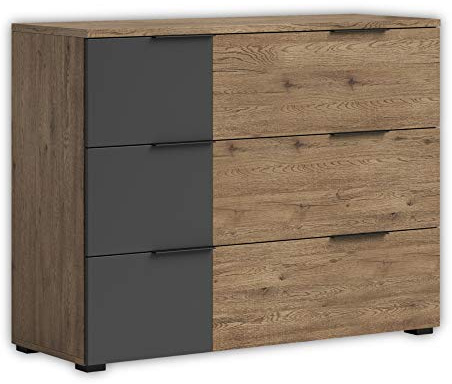 Stella Trading LINEA Moderne Schlafzimmer Kommode in Bartex Eiche Optik, Graphit - stilvolles & ausdrucksstarkes Sideboard für Ihr Schlafzimmer - 120 x 89 x 40 cm (B/H/T)