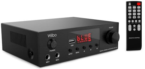 Wiibo AMP-100 - Amplificatore Audio HiFi - Connessione Bluetooth - Risposta Lineare con Potenza 50W + 50W - Ingressi Microfono e USB - Amplificatore HiFi con Lettore MP3 e Radio FM