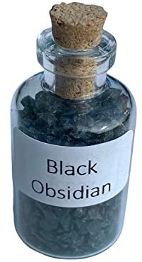 Black Obsidian Crystal Mini Gemstone Bottles, Many Different Crystals available! (Obsidian Black)