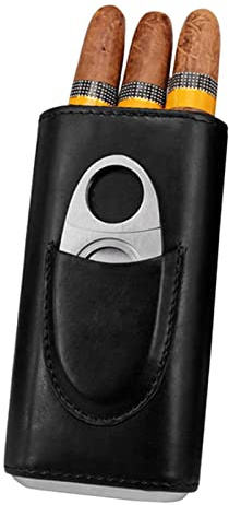 Etui à Cigares, 3 Caves à Cigares Etui à Cigares en Cuir Doublé de Cèdre avec Coupe-cigares en Acier Inoxydable, 16 X 7,5 X 3,5 Cm(le noir)