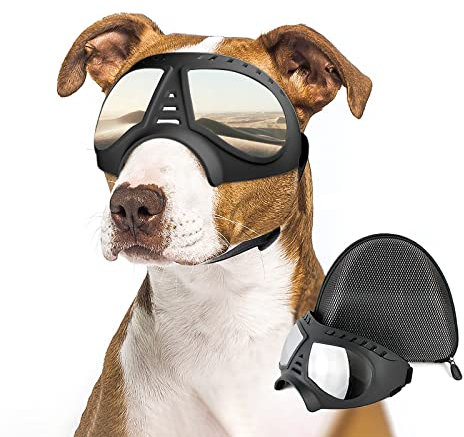 Enjoying Große Hundebrille, Anti-UV-Hundesonnenbrille, Weiche Haustier-Motorradbrille, Beschlagfrei, Winddicht, Bruchsicher, Hundebrille für Große bis Mittelgroße Hunde, Silber