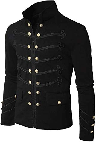 Cappotto da uomo gotico steampunk vintage autunno e inverno caldo, morbido cappotto casual, caldo, doppiopetto, a mezza lunghezza, giacca a vento punk vittoriana invernale trench, Nero , XL