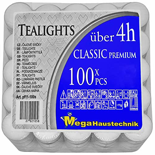 300 Stück Teelichter Premium Qualität in 100er Packs weiss über 4 Stunden lange Brenndauer Rußfrei unbeduftet Aluminium Hülle Kerzen Stövchen Gastro Deko Party Großpackung