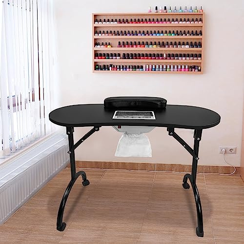 Aufun Maniküretisch Faltbar Nageltisch Tragbaresmanikürtisch mit Rollen | Maniküre Tisch mit Absaugung, Mobilesmanikürtisch Bringen Sie Schublade Handgelenkkissen Tasche, 98 x 44 x 77 cm (Schwarz)