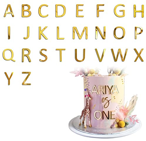 Teegxddy 52 Stück A-Z Kuchen-Topper Buchstaben Hauptstadt Alphabet Gold Spiegel Acryl Dekoration Happy Birthday Kuchen Topper für Hochzeit Geburtstag Party Feier