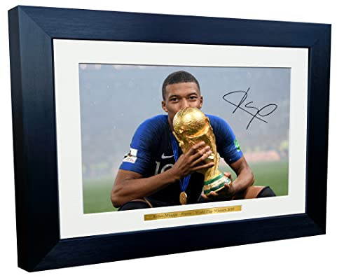 Photo encadrée signée Kylian Mbappe, vainqueur de la Coupe du Monde de France 2018 avec autographe, format A4, 30,5 x 20,3 cm