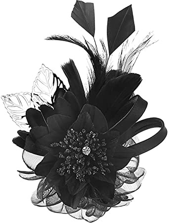 Surakey Broche Fleur en Organza et Plume - Broche Corsage Épingle à Cheveux Florale Pince à Cheveux en Tissu pour Tenue de Soirée et Mariage