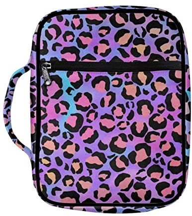 ZIATUBLES Lila Leopard Print Bibeltasche Bibeltasche Schwarz Bibelhüllen Bibelhalter Studie Bibelhülle Bibelhüllen für Bibelstudium Bibelbuchhüllen für Bibelbedarf
