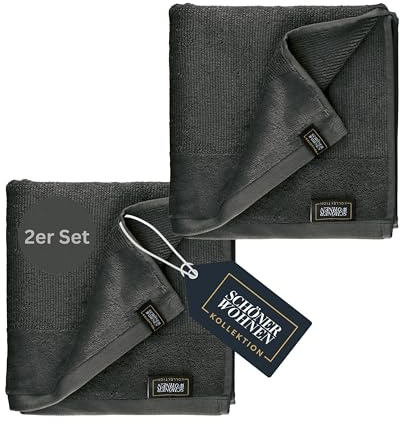 SCHÖNER WOHNEN Handtücher 70x140 grau - Frottee Handtücher Set 2er Pack - Handtuch Baumwolle Öko-Tex - groß, weich - Bad, Baby, Kinder & Fitnessstudio - schnelltrocknend - Gym Handtuch