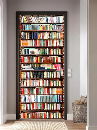 FLFK 3D Türtapete selbstklebend 85x215cm-Retro Bücherregal Türtapete Wandbilder- Mauer Aufkleber - Wasserdicht TürPoster für Zuhause Dekor(2 Stk/Set)