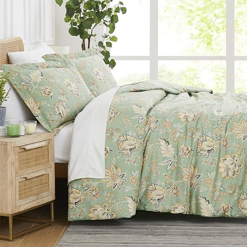 Southshore Fine Living Inc. Floral Cal King Duvet Cover Set - Oversized California King Duvet Cover, Fade Resistant Bedding, Durable Microfiber - Zipper Closure, Matching Shams - Jacobean Willow Green