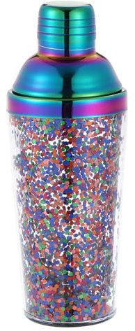 uxcell Shaker per cocktail in plastica da 450 ml, con colino, in acciaio inox, per bar, feste, uso domestico, shaker per vino e bar, strumento di miscelazione, arcobaleno