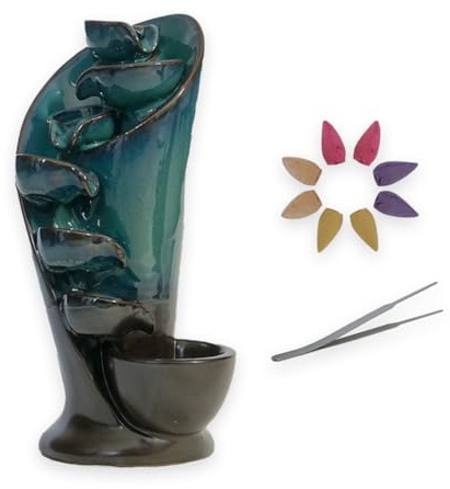 IMAGO Brûleur d'encens à reflux avec 25 cônes d'encens - Cascade en céramique - Fontaine d'aromathérapie - Ornement lotus - Porte-encens reflux (cône)