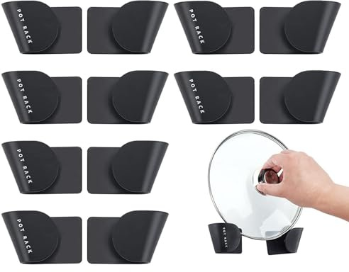 Dulamet Topfdeckelhalter Deckelhalter Wand, 12Stk Selbstklebend Halterungen Set für Topfdeckel Pfannendeckel, Topfdeckelhalter Wandmontiert Halterung für Küche (Schwarz)